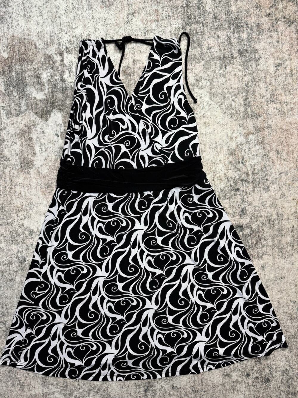 VTG Y2K WHBM DRESS Sz L BOHO FLORAL BLACK & WHITE WHIMSICAL FAIRY BABYDOLL